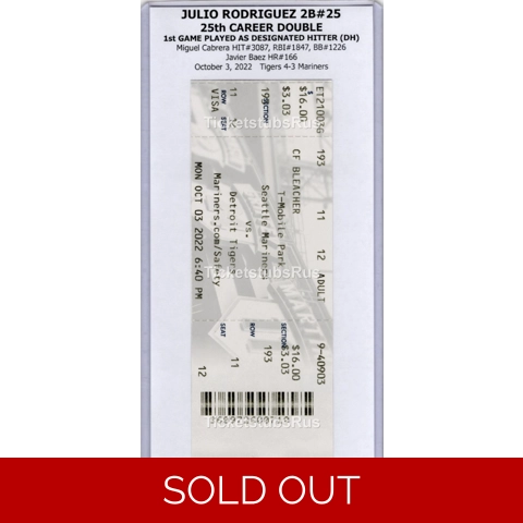 Julio Rodriguez 1st DH & 25th DOUBLE ROOKIE 10/3/2022 Mariners vs Tigers Ticket